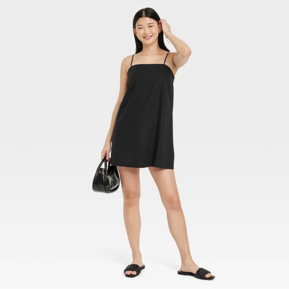 Women’s Linen Miniskirt Dress - A New Day Black Sz L